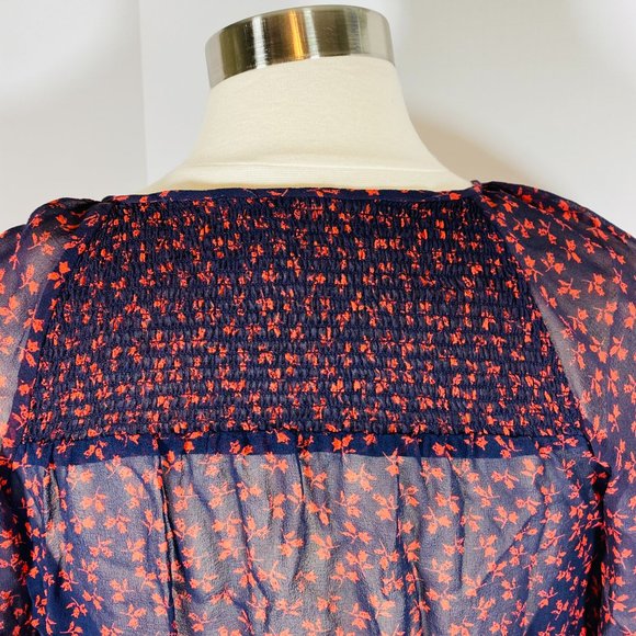 JOIE Vivette Shirt - Sheer Floral Silk Peasant Top - Picture 3 of 7